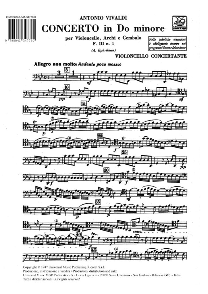 Concerti Per Vc., Archi E B.C.: In Do Min. Rv 401